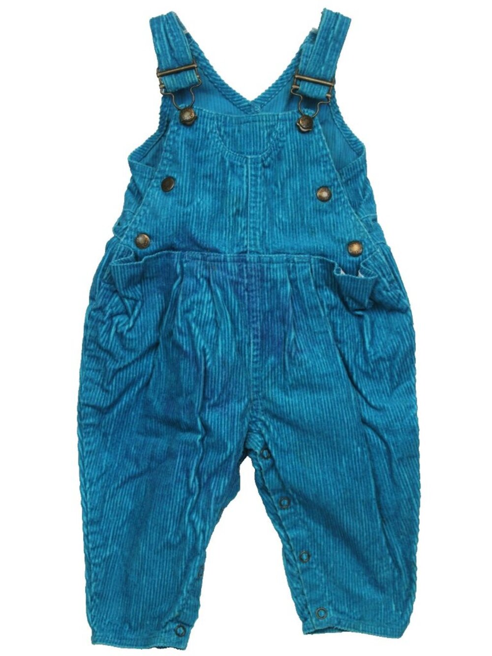 Vtg 90s Hushpuppies Teal Blue corduroy Overalls Girl 12m Pants VestBack Pockets